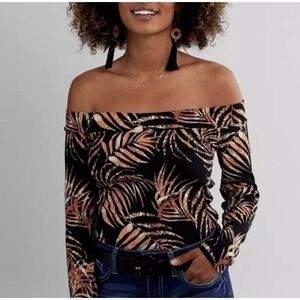 Willow & Root Tropical Floral Ribbed Off The Shoulder Top Women's Size Large